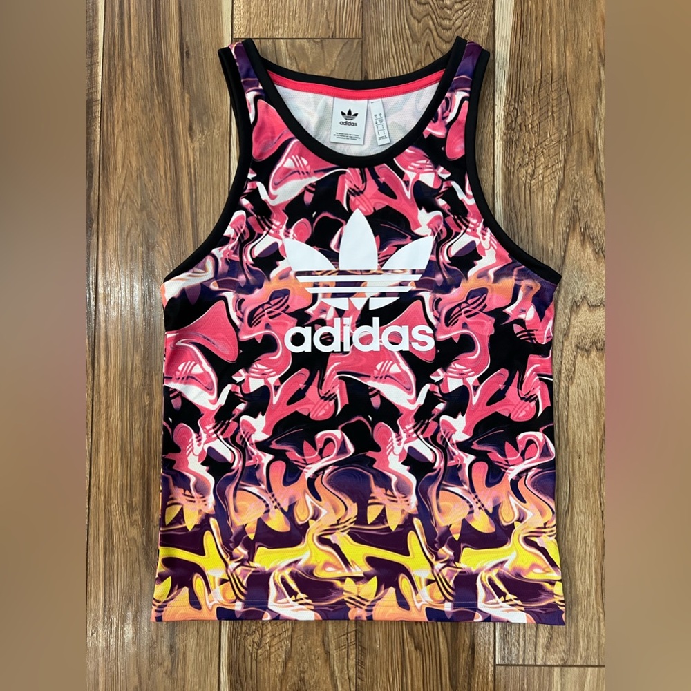 Adidas Originals Trefoil Pool Party Allover Print AOP Pink Tank Top Size…